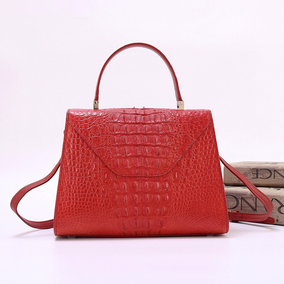 Genuine Crocodile Skin Bone Leather Top Handle Bags Red-3