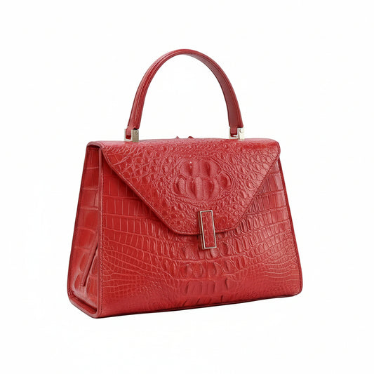 Genuine Crocodile Skin Bone Leather Top Handle Bags Red-1