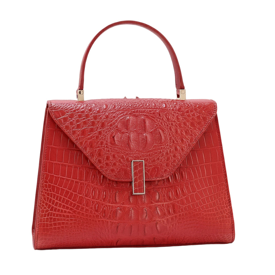 Genuine Crocodile Skin Bone Leather Top Handle Bags Red-0
