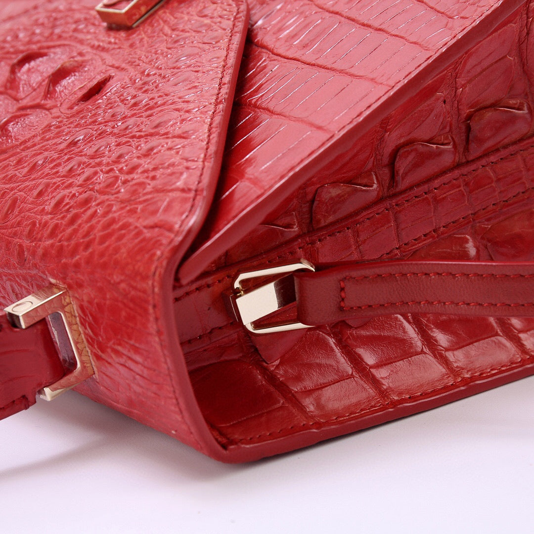 Genuine Crocodile Skin Bone Leather Top Handle Bags Red-4