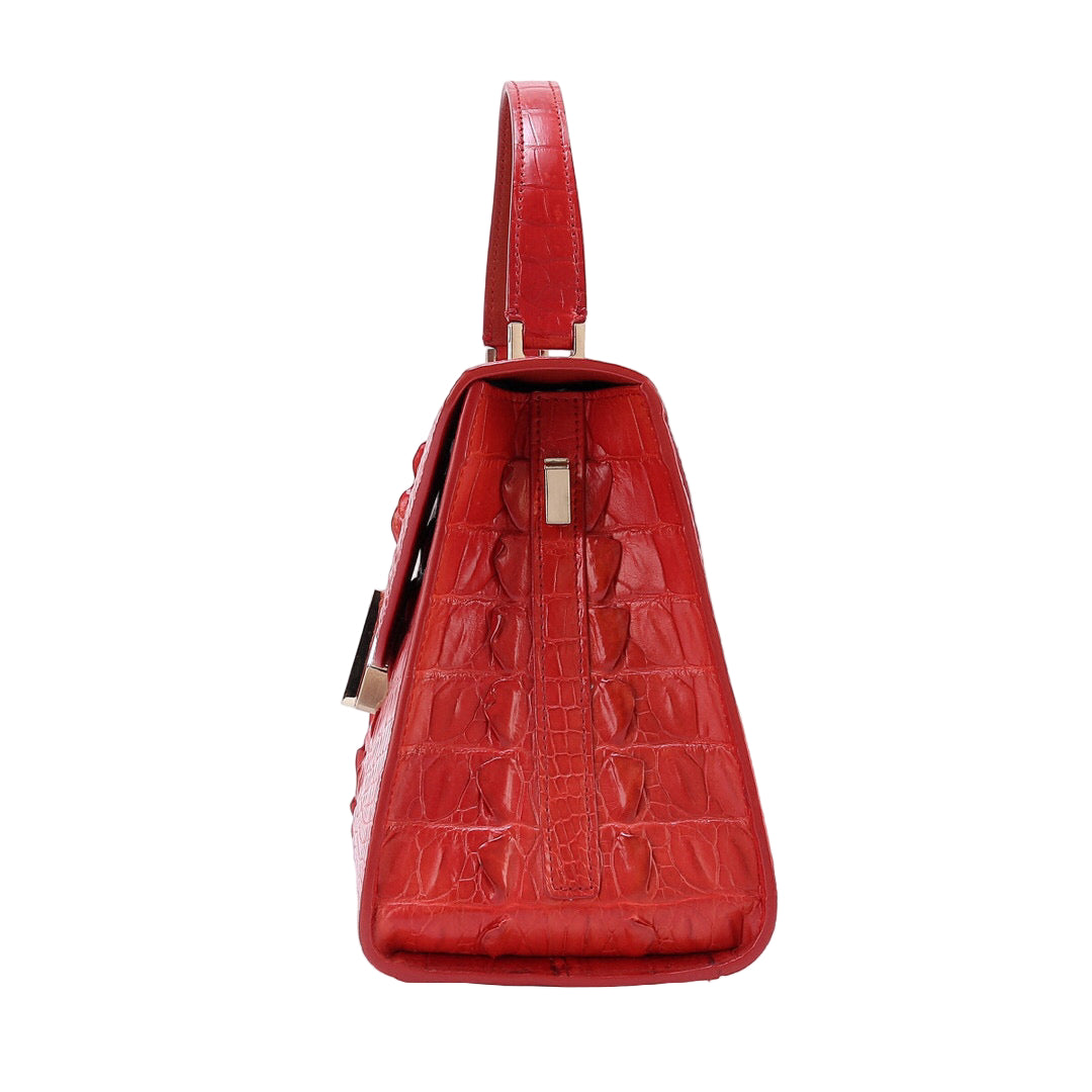 Genuine Crocodile Skin Bone Leather Top Handle Bags Red-2