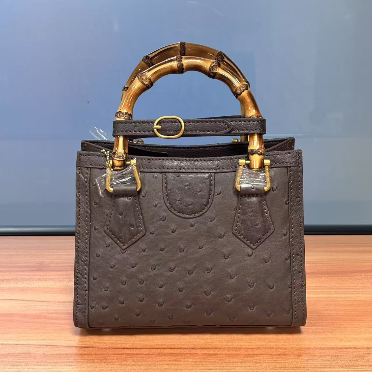 Ostrich Leather Nano Top Handle Cross Body Bag-7