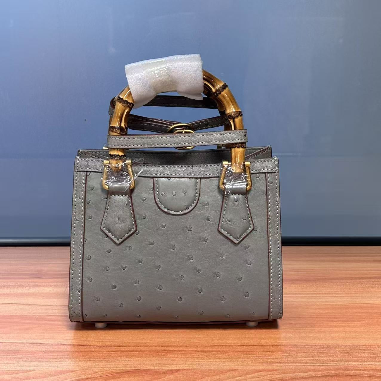 Ostrich Leather Nano Top Handle Cross Body Bag-4