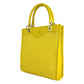 RB1026R | Women's upright hand bag in Genuine Leather and Straw Made in Italy. Removable and adjustable leather shoulder strap. Shiny Gold accessories - Yellow color - Dimensions: cm 24 x 29 x 9-0