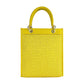 RB1026R | Women's upright hand bag in Genuine Leather and Straw Made in Italy. Removable and adjustable leather shoulder strap. Shiny Gold accessories - Yellow color - Dimensions: cm 24 x 29 x 9-4