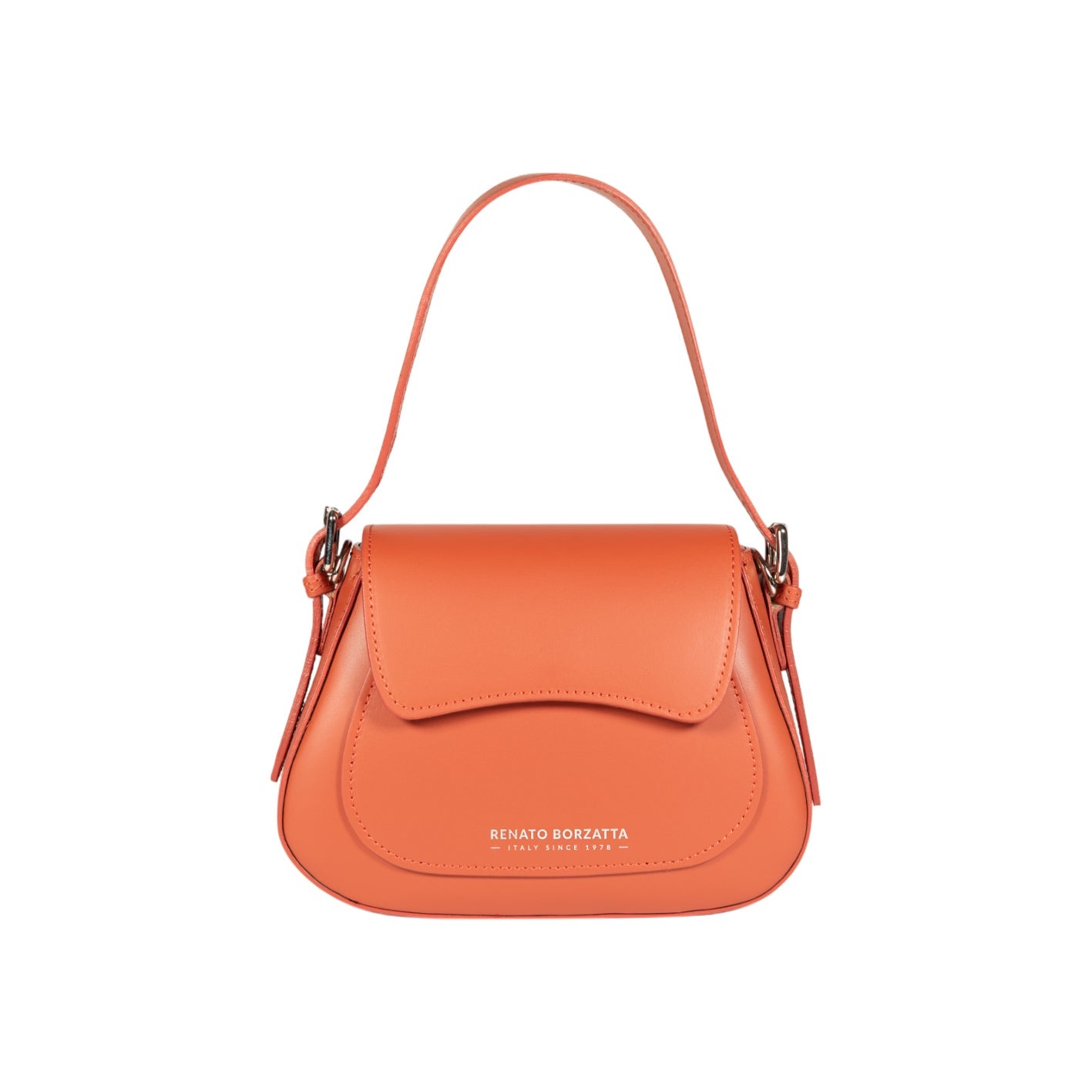 RB1030AM | Borsa Donna a Spalla EMMA con pattina in Vera Pelle Made in Italy. Accessori in metallo Argento Lucido - Colore Paprika - Dimensioni: cm 24 x 18 x 9 + 14,5 (Luce manico)-0