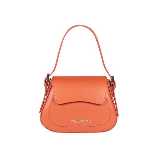 RB1030AM | Borsa Donna a Spalla EMMA con pattina in Vera Pelle Made in Italy. Accessori in metallo Argento Lucido - Colore Paprika - Dimensioni: cm 24 x 18 x 9 + 14,5 (Luce manico)-0