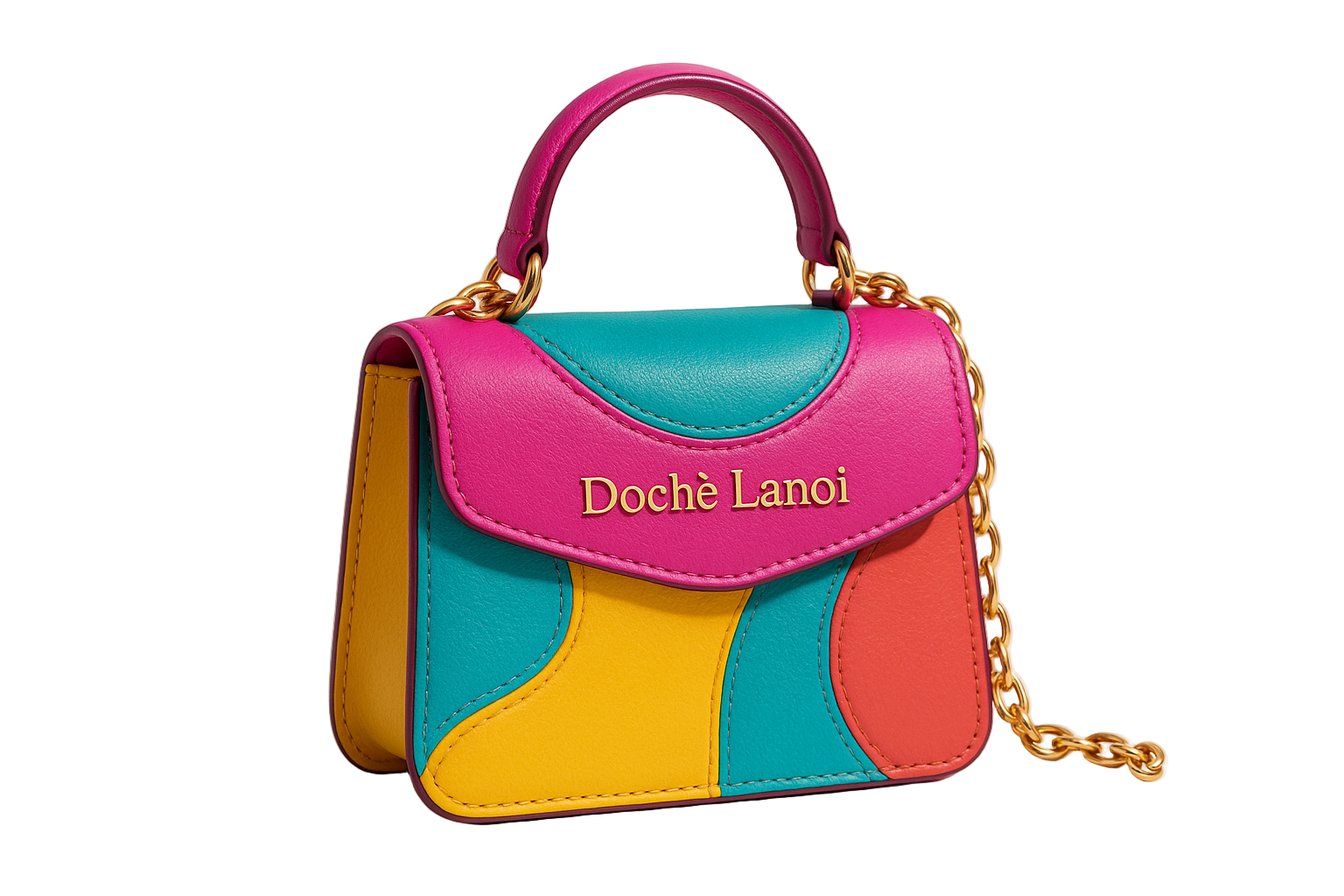 Colorful mini handbag with Dochè Lanoi as logo