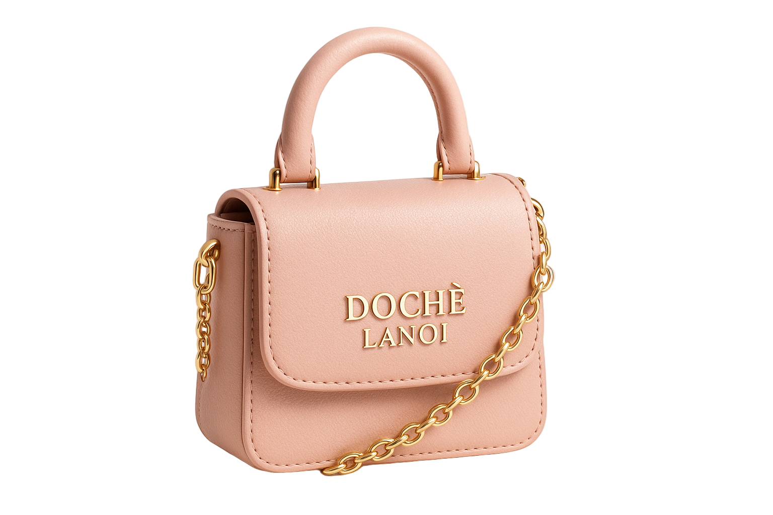 Pink mini handbag with Dochè Lanoi as the logo